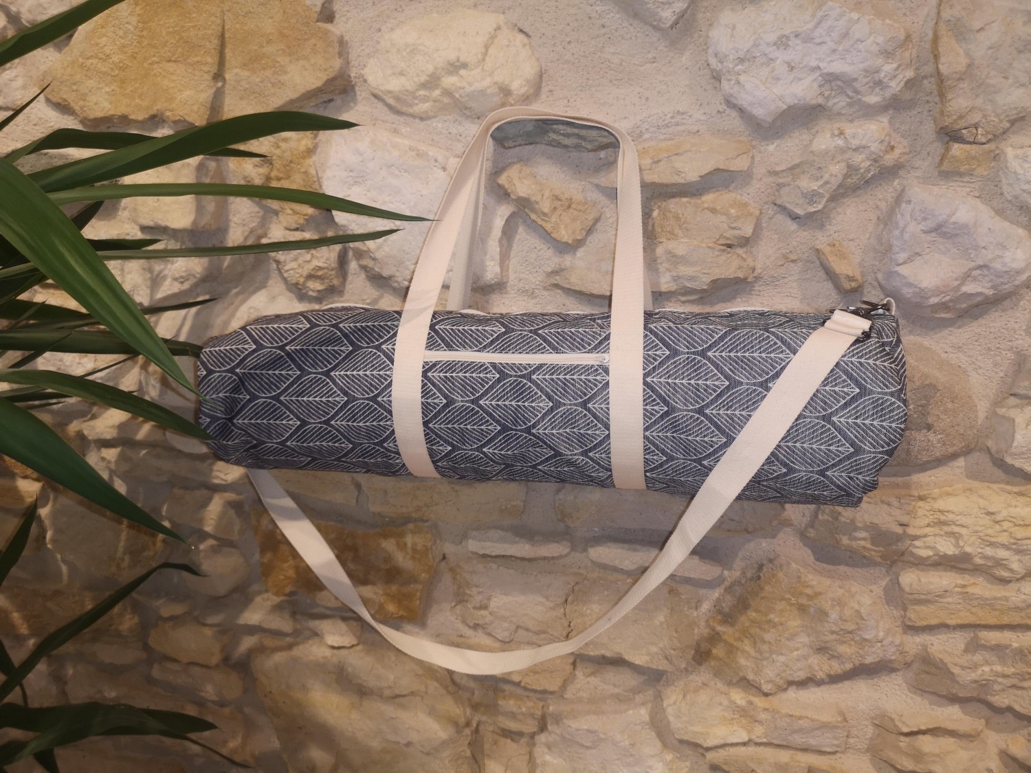 sac pour tapis de yoga -feuilles bleues-
